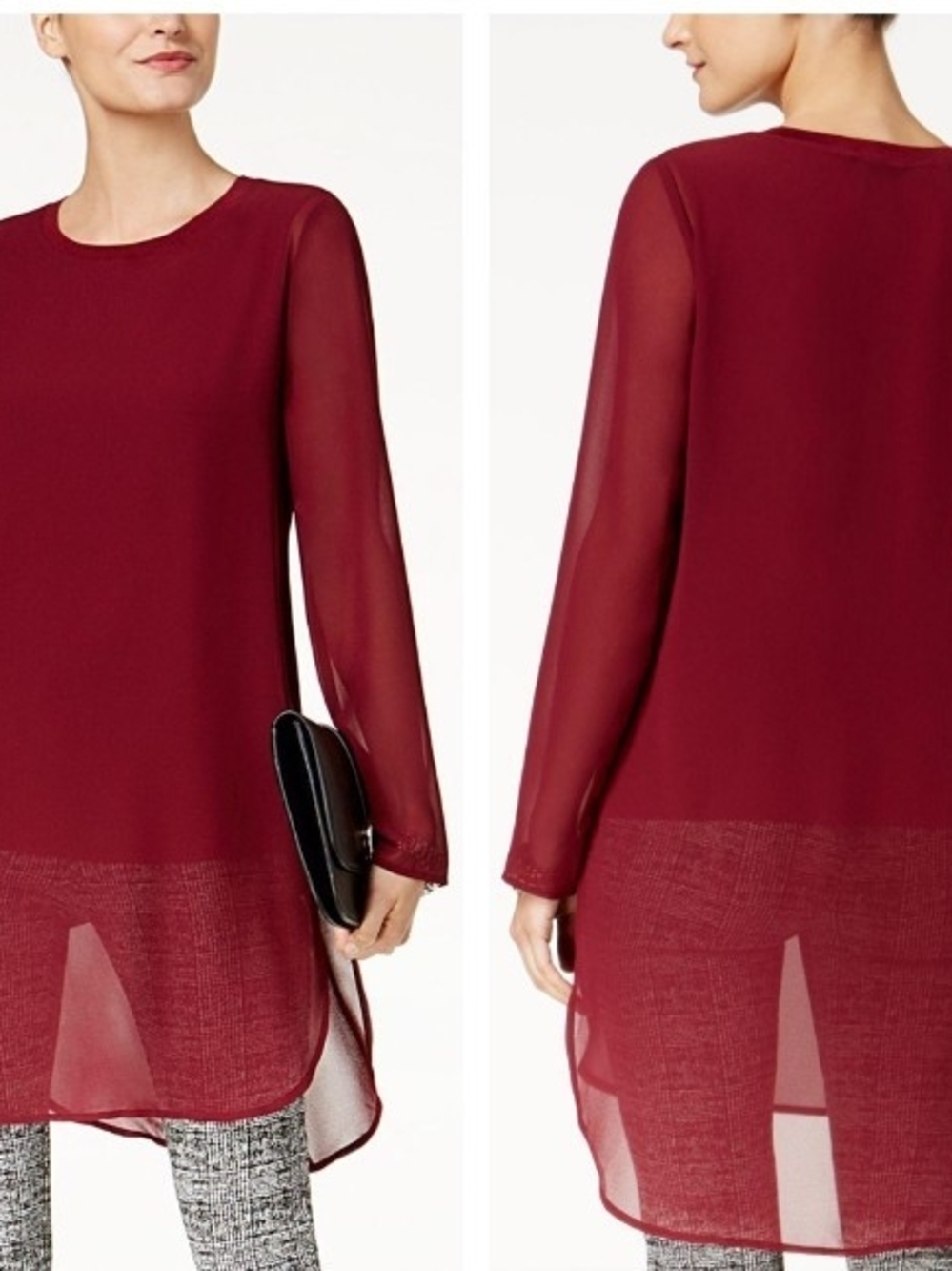 Alfani Women's Deep Burgundy Sheer Long Sleeve Shift Dress